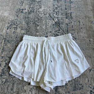 Women's White Athletic Flowy Shorts by Luogongzi